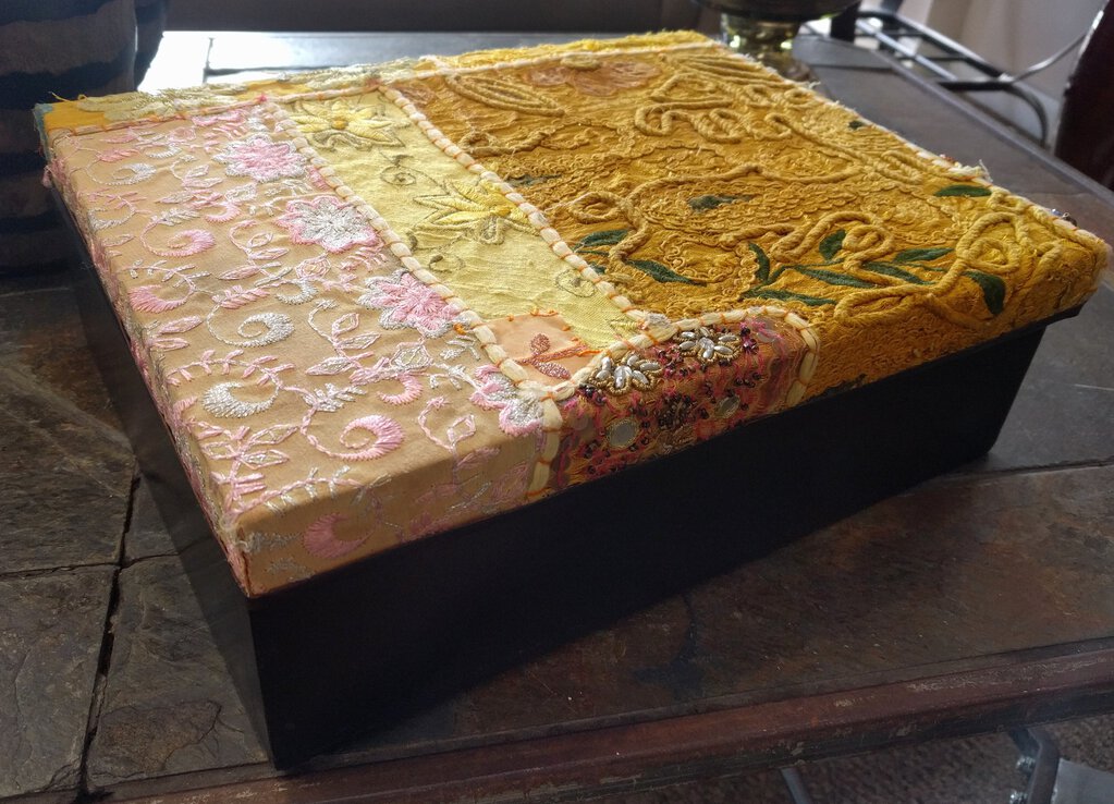 NEW Repurposed Sari Cloth Covered Box - Gold