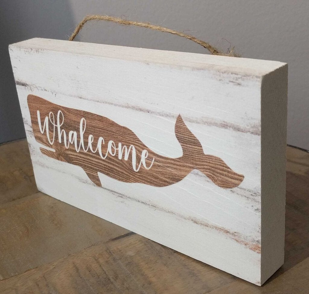 NEW Whalecome Whitewash 6x3.5 Wood Mini Decorative Plaque