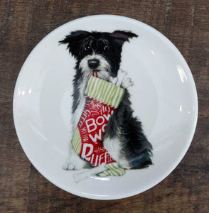 NEW 4" Stoneware Dish - Dog with Christmas Stocking
