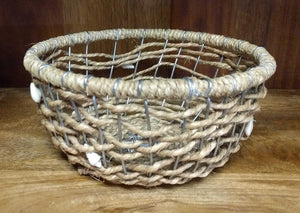 NEW 9" Jute & Wire Basket with Shell Decor