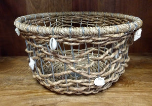 NEW 11" Jute & Wire Basket with Shell Decor
