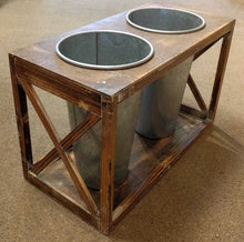 Load image into Gallery viewer, NEW Distressed Wood Planter Display with Galvanized Buckets
