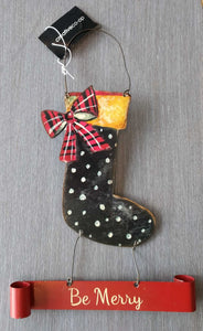 NEW 8.5" Tin Stocking Ornament - Be Merry XM1052A