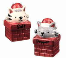 Load image into Gallery viewer, NEW Santa Cat in Chimney Salt &amp; Pepper Set
