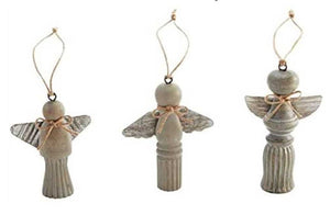 NEW 5.5" Mango Wood and Tin Angel Ornament 46700036S