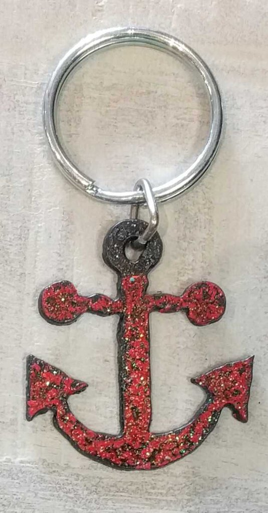 NEW Painted Distressed Metal Key Chain - Red Anchor